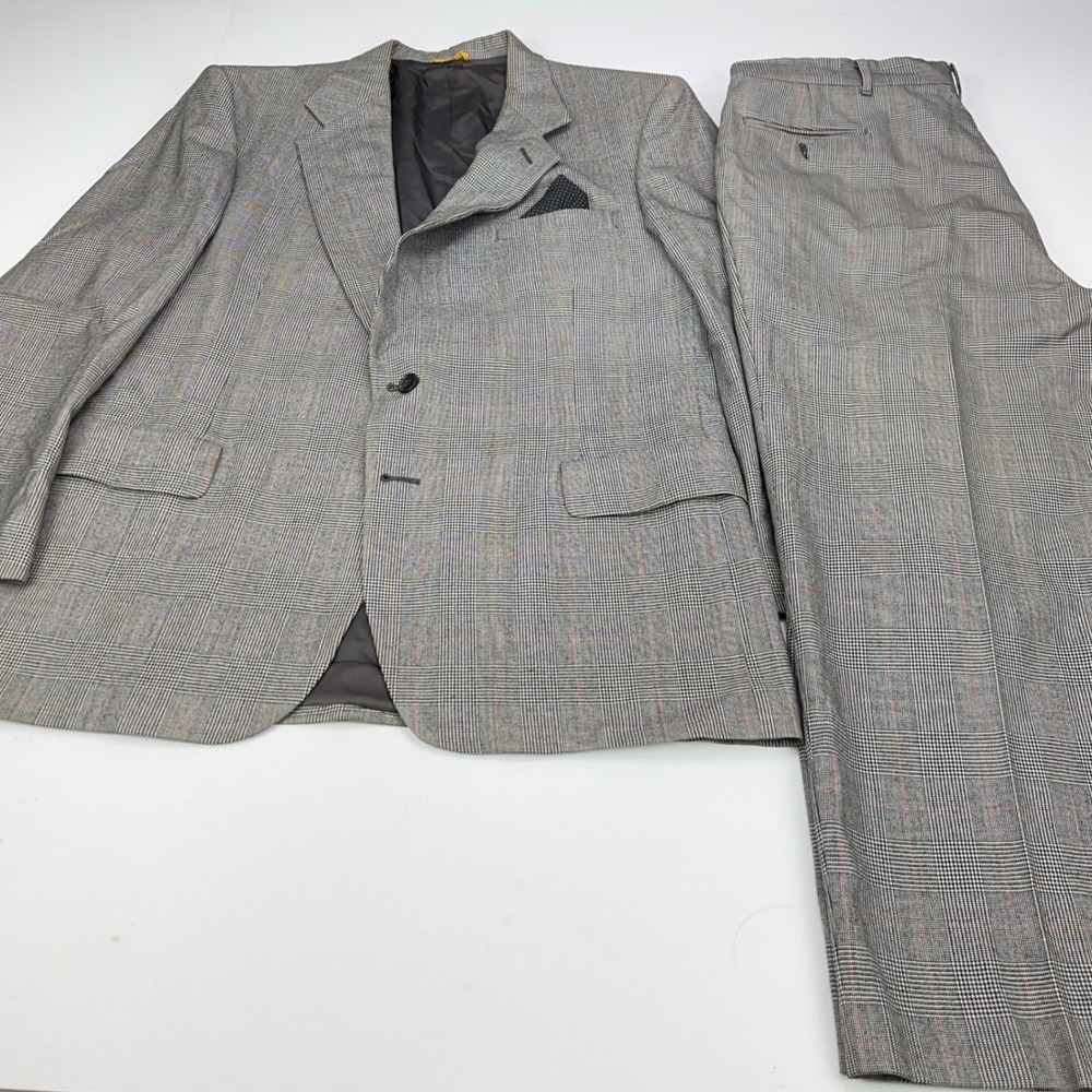 Sterling & Hunt Premier Edition Mens Grey Glen Plaid Worsted Wool Suit - Picture 1 of 16